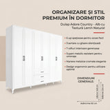 Dulap Haine GRD-1063-DD-5 Home Collection® Country, 6 usi cu 3 sertare, Alb, 240x224x62 cm