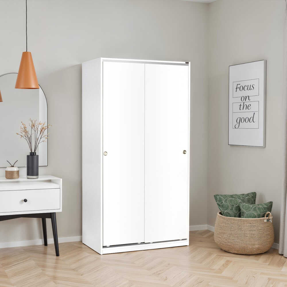 Dulap Haine SWD-436-BB-2 Home Collection® cu 2 usi glisante si 6 compartimente, Alb, 94x182x52 cm
