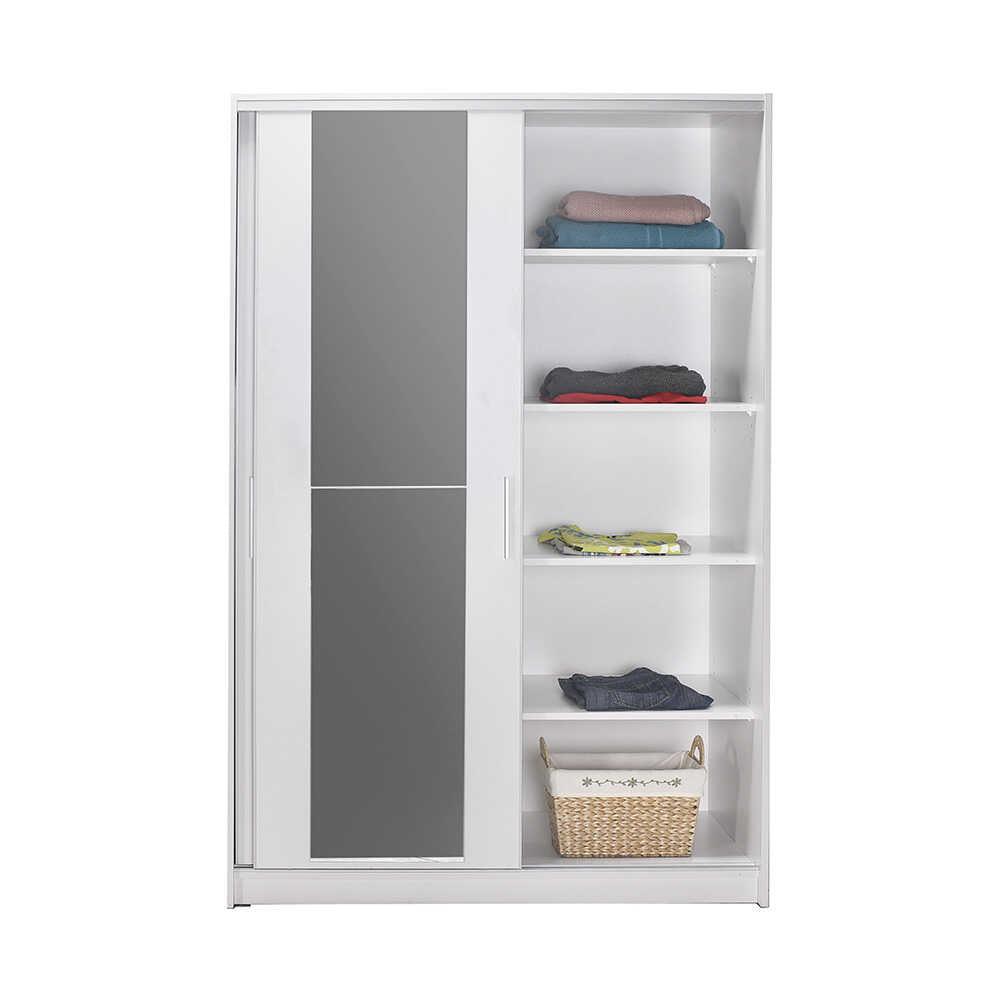 Dulap Haine SWD-512-BB-2 Home Collection® Elit Mediu, 2 usi glisante cu oglinda, Alb - Natur - Sonoma, 120x182x52 cm - Alb | SKU: SWD-512-BB-2, SWD-512-TT-2, SWD-512-SN-2