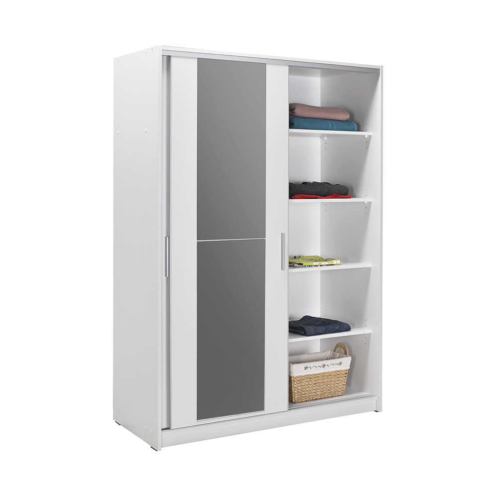 Dulap Haine SWD-512-BB-2 Home Collection® Elit Mediu, 2 usi glisante cu oglinda, Alb - Natur - Sonoma, 120x182x52 cm - Alb | SKU: SWD-512-BB-2, SWD-512-TT-2, SWD-512-SN-2