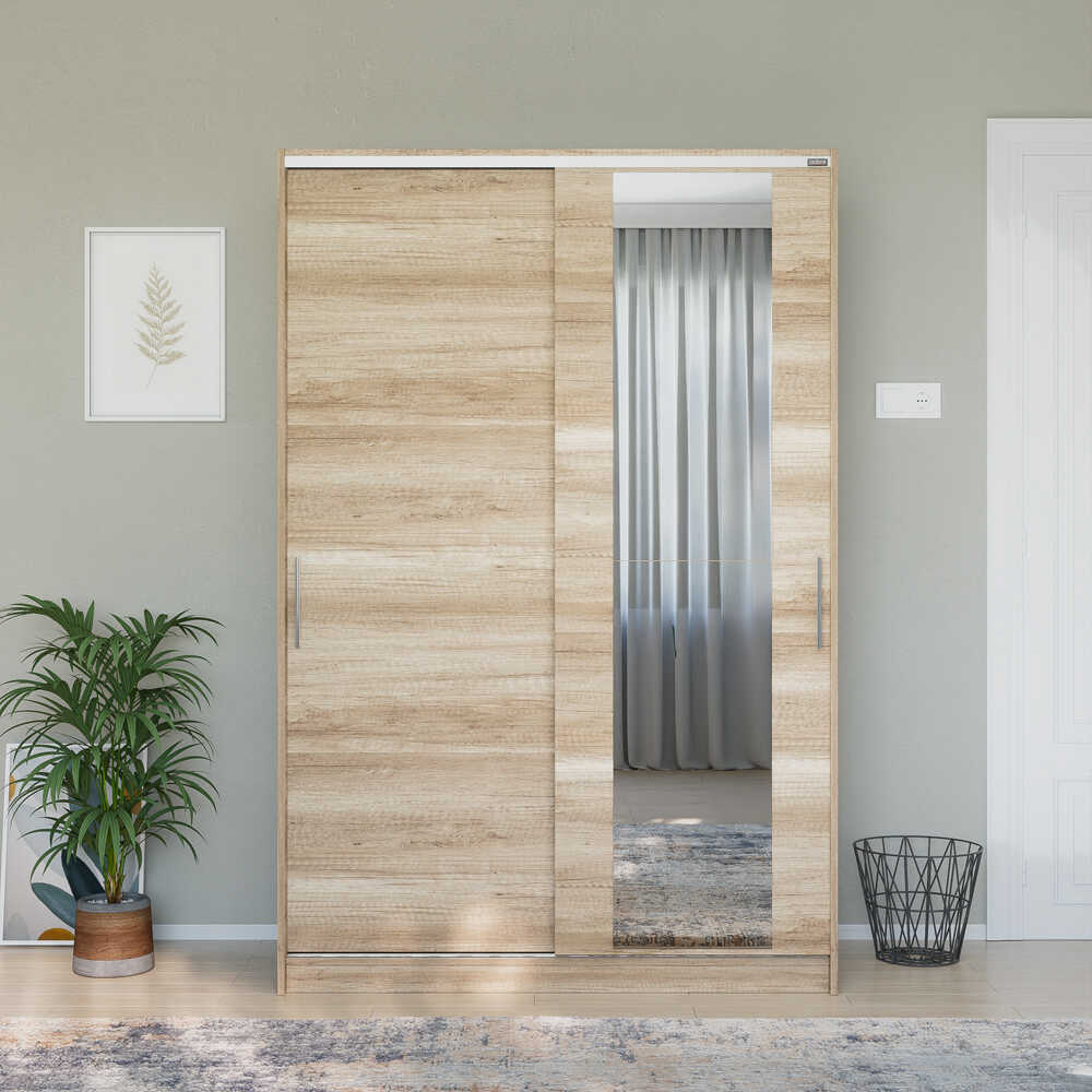 Dulap Haine SWD-512-BB-2 Home Collection® Elit Mediu, 2 usi glisante cu oglinda, Alb - Natur - Sonoma, 120x182x52 cm - Natur | SKU: SWD-512-TT-2