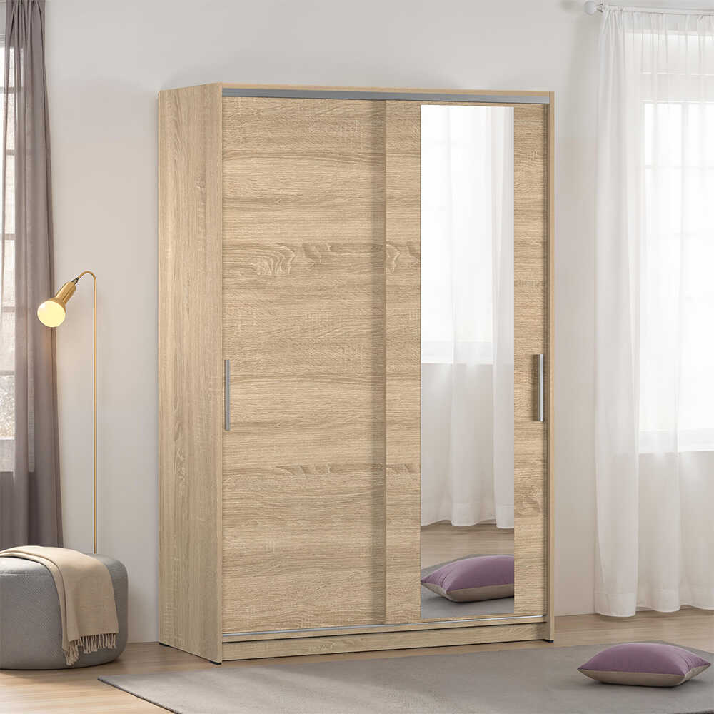 Dulap Haine SWD-512-BB-2 Home Collection® Elit Mediu, 2 usi glisante cu oglinda, Alb - Natur - Sonoma, 120x182x52 cm - Sonoma | SKU: SWD-512-SN-2