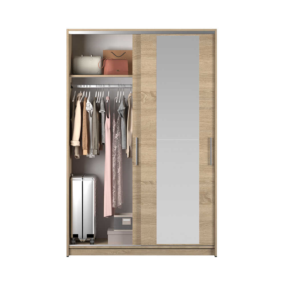 Dulap Haine SWD-512-BB-2 Home Collection® Elit Mediu, 2 usi glisante cu oglinda, Alb - Natur - Sonoma, 120x182x52 cm - Sonoma | SKU: SWD-512-SN-2