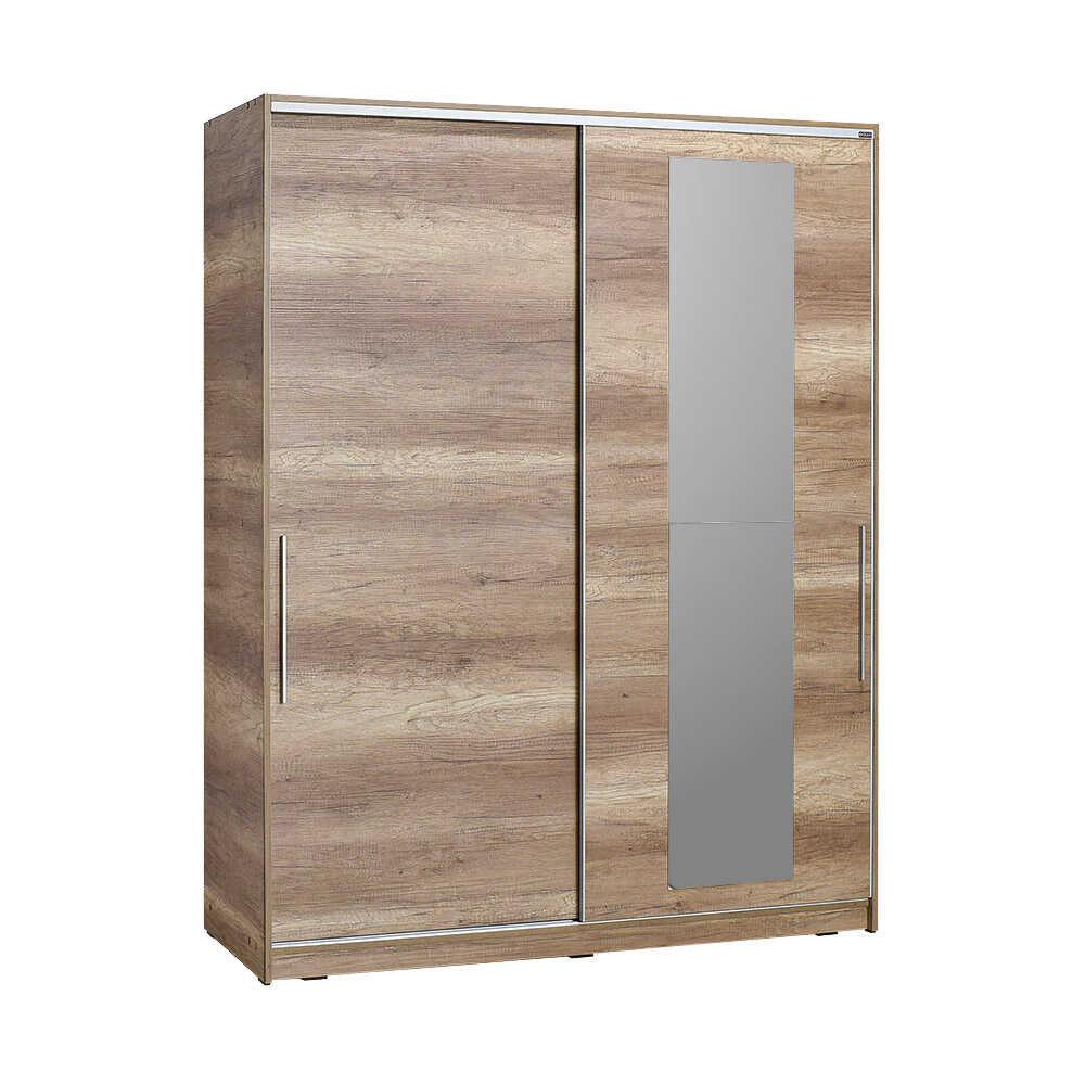 Dulap Haine SWD-716-TT-3 Home Collection® Elit XL, 2 usi glisante cu oglinda si 3 umarase, Lemn, Natural - Sonoma, 160x207x60 cm