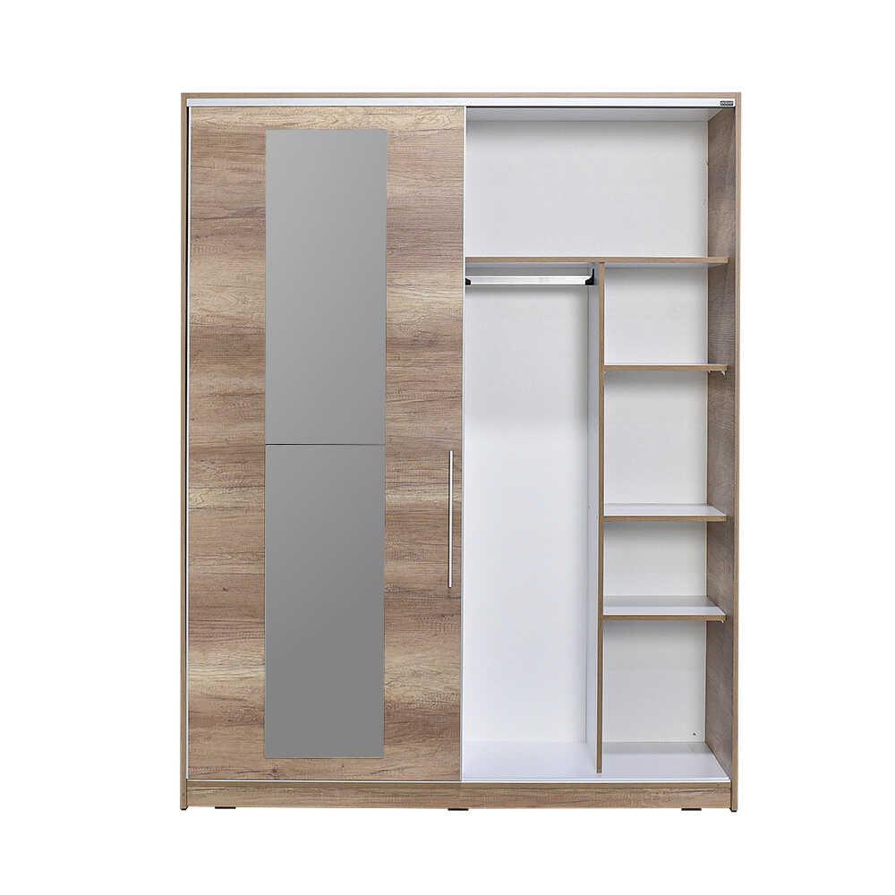 Dulap Haine SWD-716-TT-3 Home Collection® Elit XL, 2 usi glisante cu oglinda si 3 umarase, Lemn, Natural - Sonoma, 160x207x60 cm