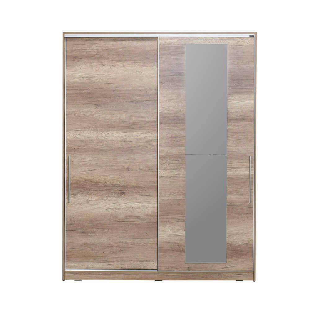 Dulap Haine SWD-716-TT-3 Home Collection® Elit XL, 2 usi glisante cu oglinda si 3 umarase, Lemn, Natural - Sonoma, 160x207x60 cm