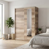 Dulap Haine SWD-716-TT-3 Home Collection® Elit XL, 2 usi glisante cu oglinda si 3 umarase, Lemn, Natural - Sonoma, 160x207x60 cm