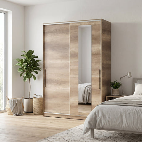 Dulap Haine SWD-716-TT-3 Home Collection® Elit XL, 2 usi glisante cu oglinda si 3 umarase, Lemn, Natural - Sonoma, 160x207x60 cm
