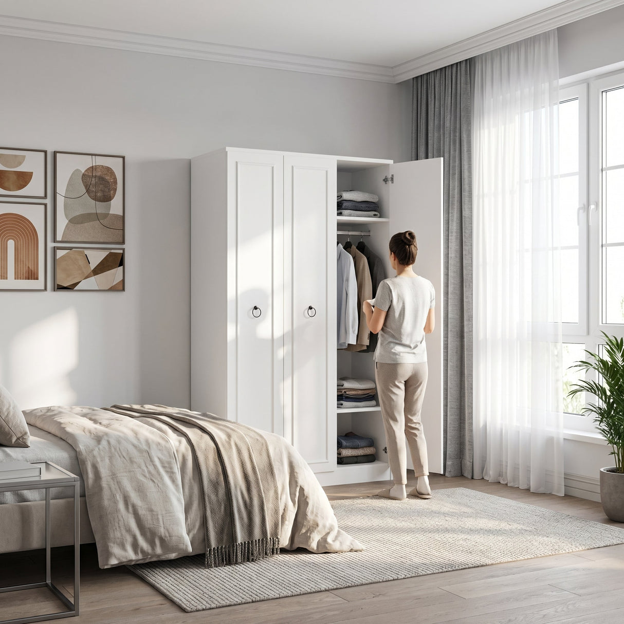 Dulap Haine GRD-1330-BB-2 Home Collection® Hampton, 3 usi, Alb, 103x185x52 cm