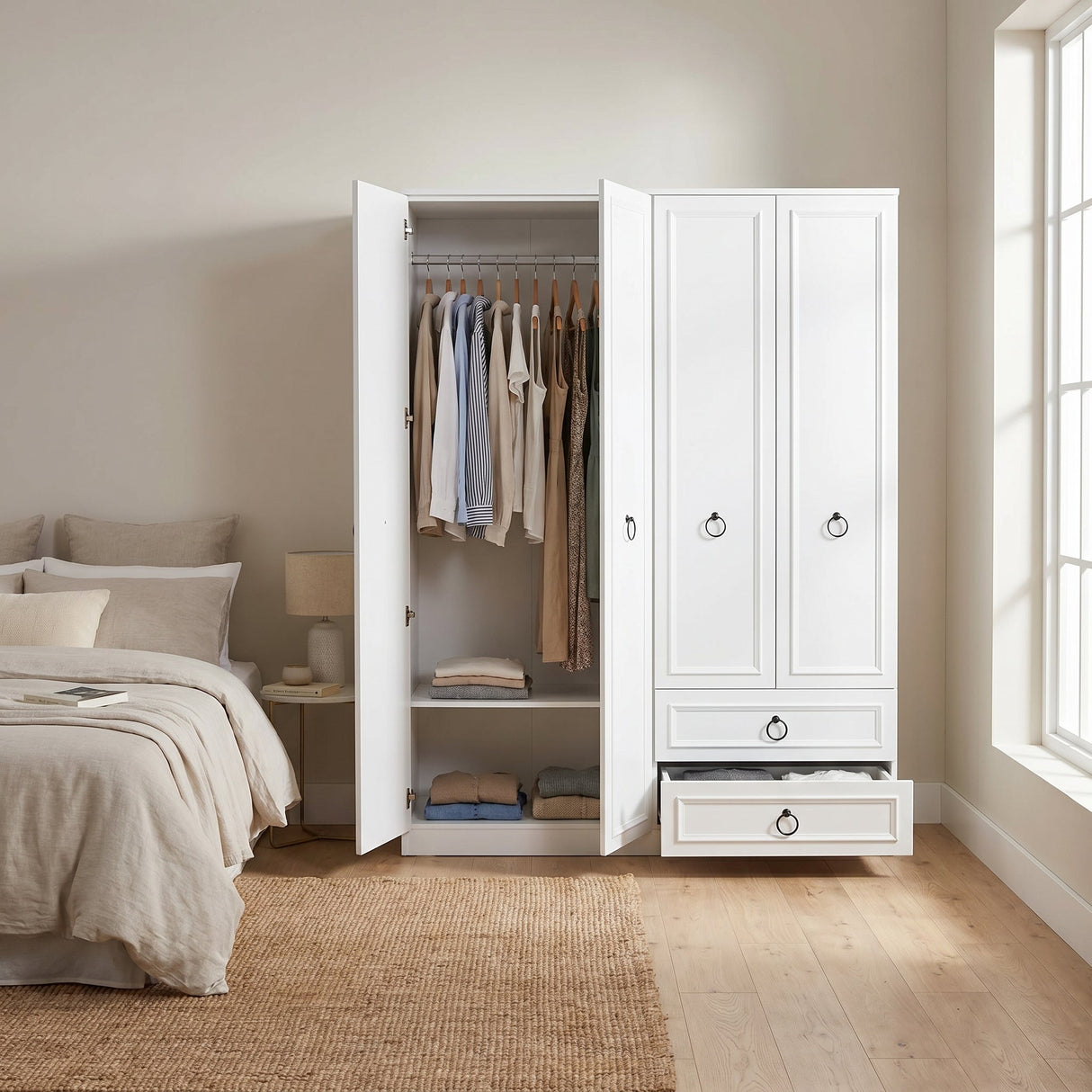 Dulap Haine GRD-1342-BB-3 Home Collection® Hampton, 4 usi si 2 sertare, Alb, 140x185x52 cm