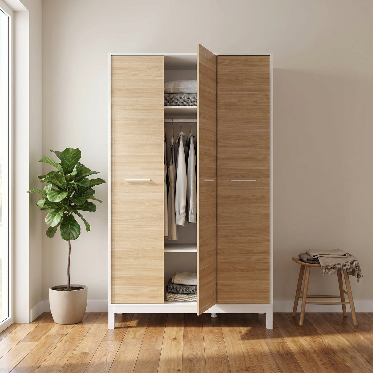 Dulap Haine GRD-1430-MB-3 Home Collection® London, 3 usi, Alb - Stejar, 120x202x52 cm