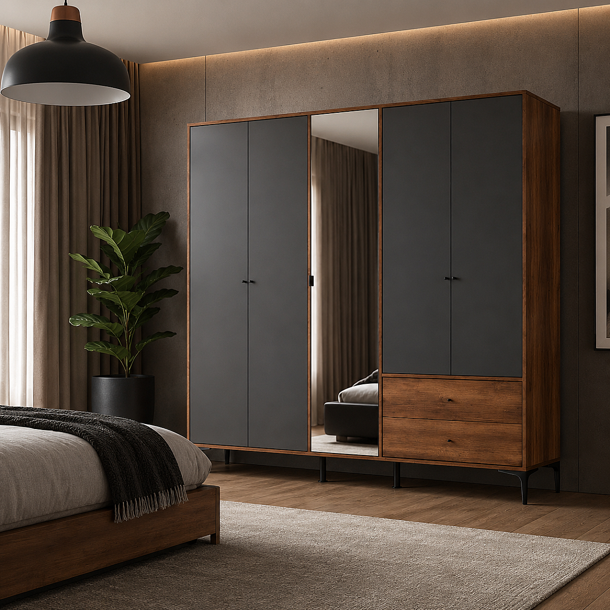 Dulap Haine GRA-752-OA-4 Home Collection® Madrid cu 5 usi, 2 sertare si oglinda, 207x201x51 cm - Dulap Haine GRA-752-OA-4 Home Collection® Madrid cu 5 usi, 2 sertare si oglinda, 207x201x51 cm | SKU: GRA-752-OA-4