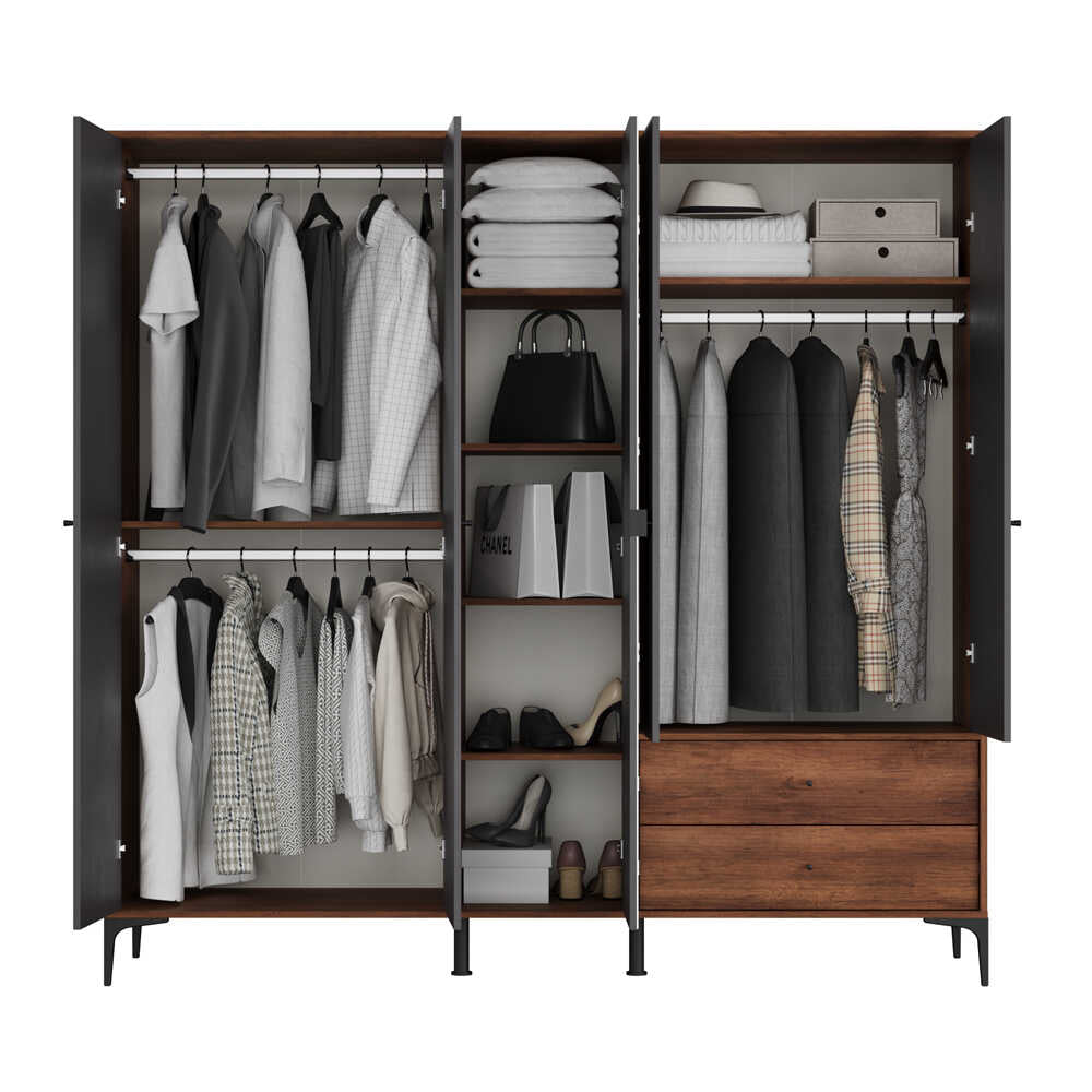 Dulap Haine GRA-752-OA-4 Home Collection® Madrid cu 5 usi, 2 sertare si oglinda, 207x201x51 cm - Nuc - Antracit | SKU: GRA-752-OA-4