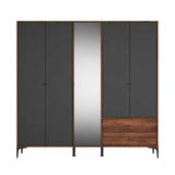 Dulap Haine GRA-752-OA-4 Home Collection® Madrid cu 5 usi, 2 sertare si oglinda, 207x201x51 cm - Nuc - Antracit | SKU: GRA-752-OA-4