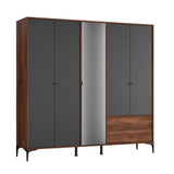 Dulap Haine GRA-752-OA-4 Home Collection® Madrid cu 5 usi, 2 sertare si oglinda, 207x201x51 cm - Nuc - Antracit | SKU: GRA-752-OA-4