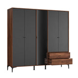 Dulap Haine GRA-752-OA-4 Home Collection® Madrid cu 5 usi, 2 sertare si oglinda, 207x201x51 cm - Nuc - Antracit | SKU: GRA-752-OA-4