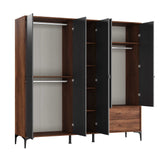Dulap Haine GRA-752-OA-4 Home Collection® Madrid cu 5 usi, 2 sertare si oglinda, 207x201x51 cm - Nuc - Antracit | SKU: GRA-752-OA-4