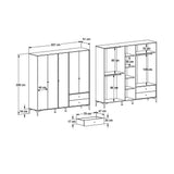 Dulap Haine GRA-752-OA-4 Home Collection® Madrid cu 5 usi, 2 sertare si oglinda, 207x201x51 cm - Nuc - Antracit | SKU: GRA-752-OA-4