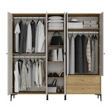 Dulap Haine GRA-752-OA-4 Home Collection® Madrid cu 5 usi, 2 sertare si oglinda, 207x201x51 cm - Stejar - Vizon | SKU: GRA-752-FV-4