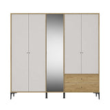 Dulap Haine GRA-752-OA-4 Home Collection® Madrid cu 5 usi, 2 sertare si oglinda, 207x201x51 cm - Stejar - Vizon | SKU: GRA-752-FV-4
