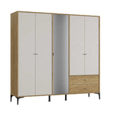 Dulap Haine GRA-752-OA-4 Home Collection® Madrid cu 5 usi, 2 sertare si oglinda, 207x201x51 cm - Stejar - Vizon | SKU: GRA-752-FV-4