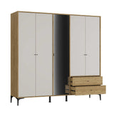 Dulap Haine GRA-752-OA-4 Home Collection® Madrid cu 5 usi, 2 sertare si oglinda, 207x201x51 cm - Stejar - Vizon | SKU: GRA-752-FV-4