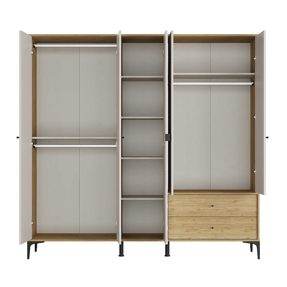 Dulap Haine GRA-752-OA-4 Home Collection® Madrid cu 5 usi, 2 sertare si oglinda, 207x201x51 cm - Stejar - Vizon | SKU: GRA-752-FV-4