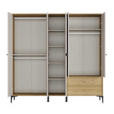 Dulap Haine GRA-752-OA-4 Home Collection® Madrid cu 5 usi, 2 sertare si oglinda, 207x201x51 cm - Stejar - Vizon | SKU: GRA-752-FV-4