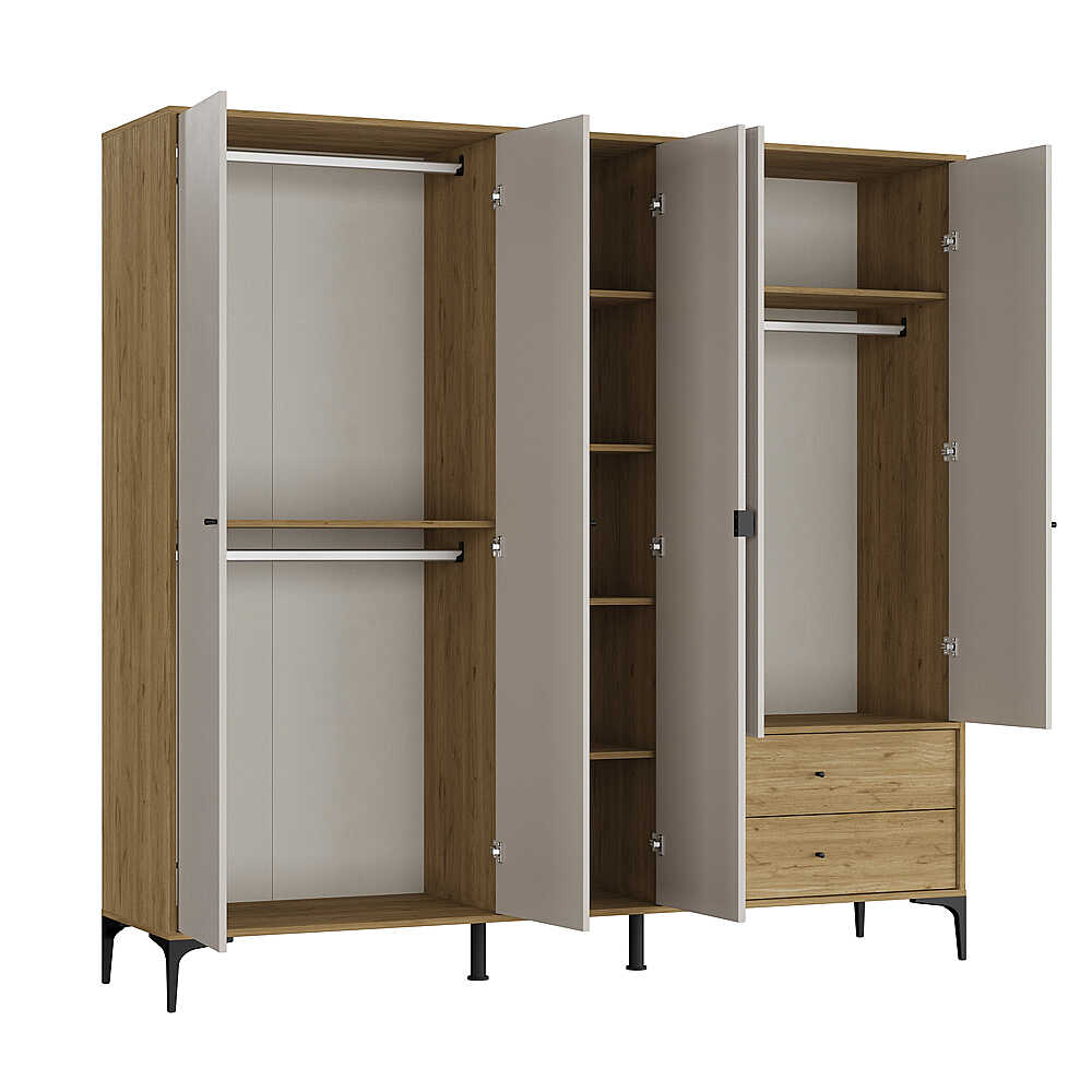 Dulap Haine GRA-752-OA-4 Home Collection® Madrid cu 5 usi, 2 sertare si oglinda, 207x201x51 cm - Stejar - Vizon | SKU: GRA-752-FV-4
