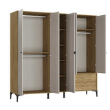 Dulap Haine GRA-752-OA-4 Home Collection® Madrid cu 5 usi, 2 sertare si oglinda, 207x201x51 cm - Stejar - Vizon | SKU: GRA-752-FV-4