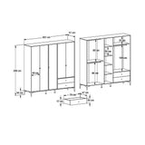 Dulap Haine GRA-752-OA-4 Home Collection® Madrid cu 5 usi, 2 sertare si oglinda, 207x201x51 cm - Stejar - Vizon | SKU: GRA-752-FV-4