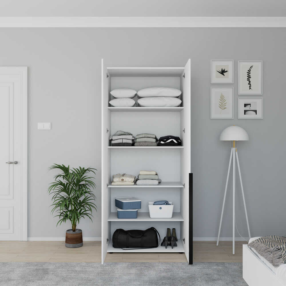 Dulap Haine GRD-1725-DD-2 Home Collection® Oryana cu 2 usi si 5 rafturi, Alb - Nuc, 90x210x62 cm - Dulap Haine GRD-1725-DD-2 home collection Oryana cu 2 usi si 5 rafturi, Alb - Nuc, 90x210x62 cm | SKU: GRD-1725-DD-2, GRD-1725-OO-2