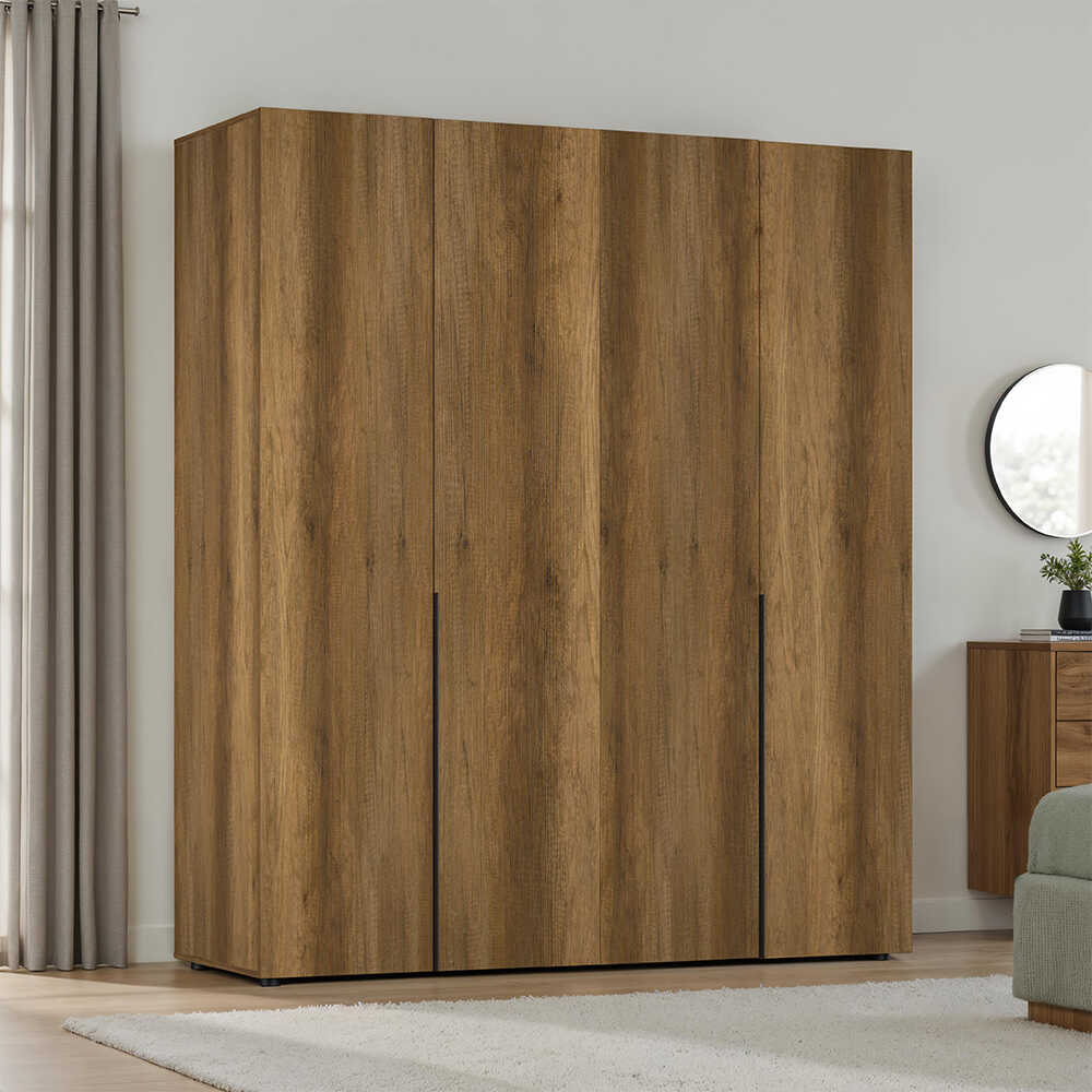 Dulap Haine GRD-1740-DD-3 Home Collection® Oryana cu 4 usi cu rafturi si umerasi, 180x210x62 cm - Nuc | SKU: GRD-1740-OO-3