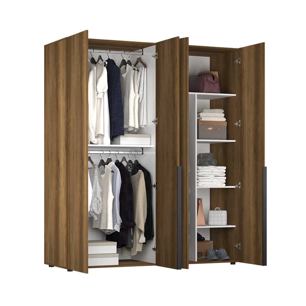 Dulap Haine GRD-1740-DD-3 Home Collection® Oryana cu 4 usi cu rafturi si umerasi, 180x210x62 cm - Nuc | SKU: GRD-1740-DD-3, GRD-1740-OO-3, GRD-1740-FF-3