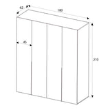 Dulap Haine GRD-1740-DD-3 Home Collection® Oryana cu 4 usi cu rafturi si umerasi, 180x210x62 cm - Nuc | SKU: GRD-1740-DD-3, GRD-1740-OO-3, GRD-1740-FF-3