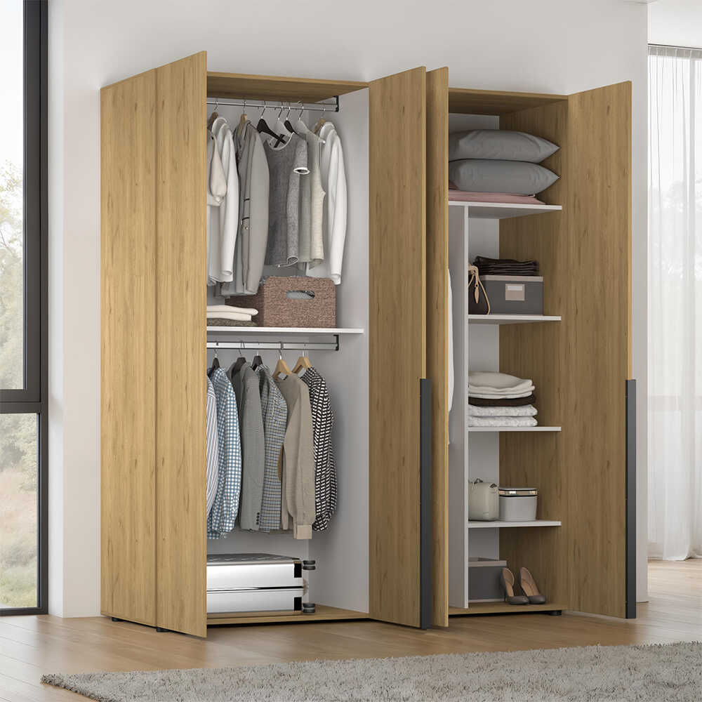 Dulap Haine GRD-1740-DD-3 Home Collection® Oryana cu 4 usi cu rafturi si umerasi, 180x210x62 cm - Stejar | SKU: GRD-1740-FF-3