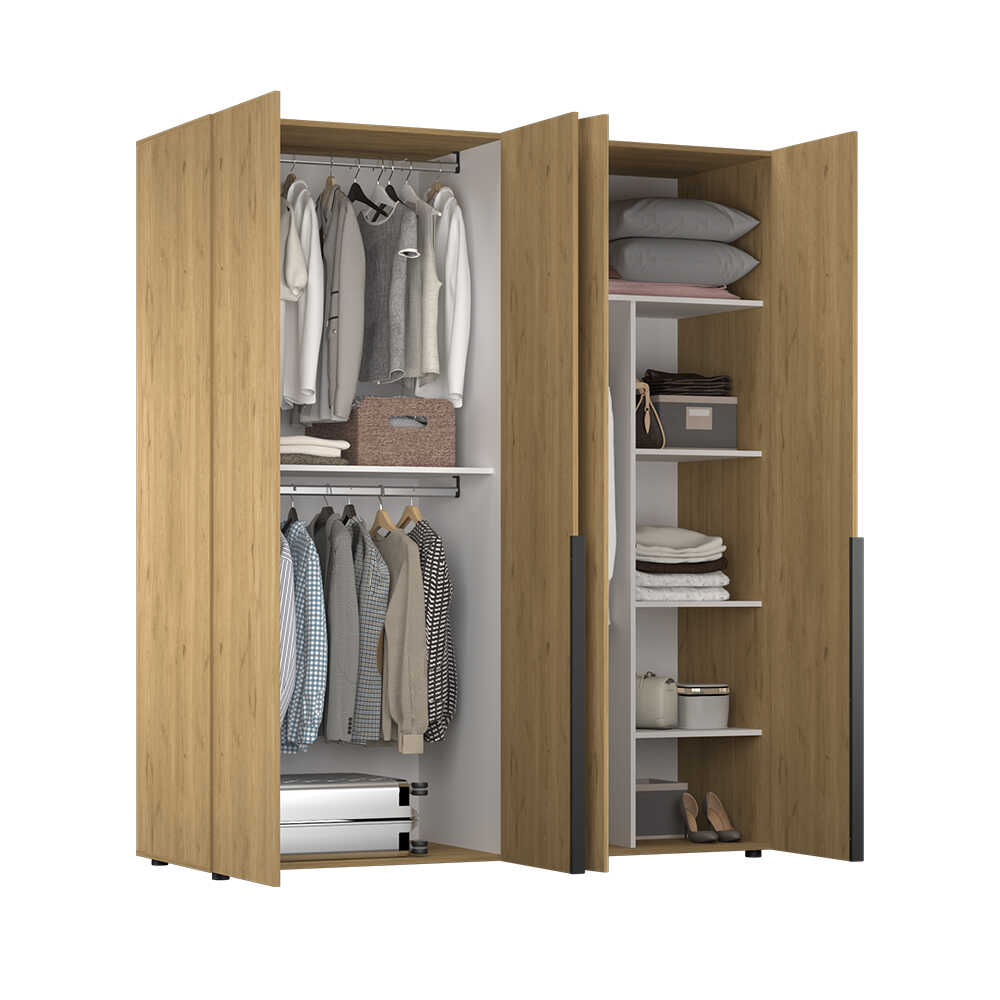 Dulap Haine GRD-1740-DD-3 Home Collection® Oryana cu 4 usi cu rafturi si umerasi, 180x210x62 cm - Stejar | SKU: GRD-1740-FF-3