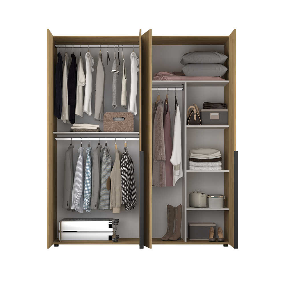 Dulap Haine GRD-1740-DD-3 Home Collection® Oryana cu 4 usi cu rafturi si umerasi, 180x210x62 cm - Stejar | SKU: GRD-1740-FF-3