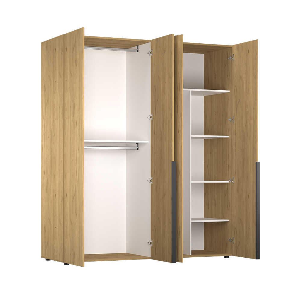 Dulap Haine GRD-1740-DD-3 Home Collection® Oryana cu 4 usi cu rafturi si umerasi, 180x210x62 cm - Stejar | SKU: GRD-1740-FF-3