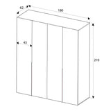 Dulap Haine GRD-1740-DD-3 Home Collection® Oryana cu 4 usi cu rafturi si umerasi, 180x210x62 cm - Stejar | SKU: GRD-1740-FF-3