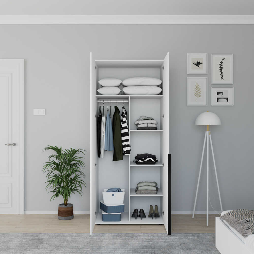 Dulap Haine GRD-1726-DD-2 Home Collection® Oryana cu 5 rafturi si umeras, Alb - Nuc, 90x210x62 cm - Dulap Haine GRD-1726-DD-2 home collection Oryana cu 5 rafturi si umeras, Alb - Nuc, 90x210x62 cm | SKU: GRD-1726-DD-2, GRD-1726-OO-2