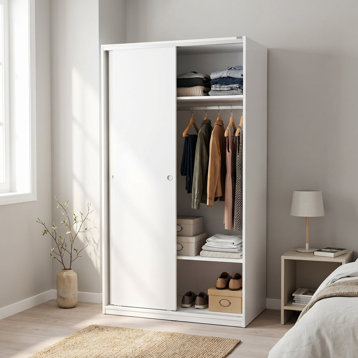 Dulap Haine SWD-402-BB-2 Home Collection® Slide Compact, 2 usi glisante, 94x182x52 cm - Alb | SKU: SWD-402-BB-2