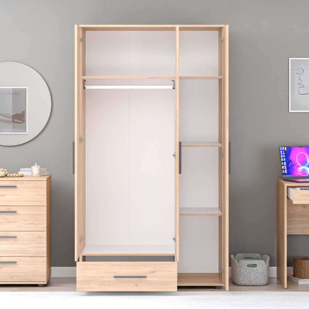 Dulap Haine GRD-631-BB-2 Home Collection® Trendline, 3 usi, 1 sertar, Alb - Stejar, 103x187x52 cm - Dulap Haine GRD-631-BB-2 Home Collection® Trendline, 3 usi, 1 sertar, Alb - Stejar, 103x187x52 cm | SKU: GRD-631-FF-2