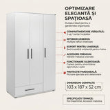 Dulap Haine GRD-631-BB-2 Home Collection® Trendline, 3 usi, 1 sertar, Alb - Stejar, 103x187x52 cm - Alb | SKU: GRD-631-BB-2, GRD-631-FF-2