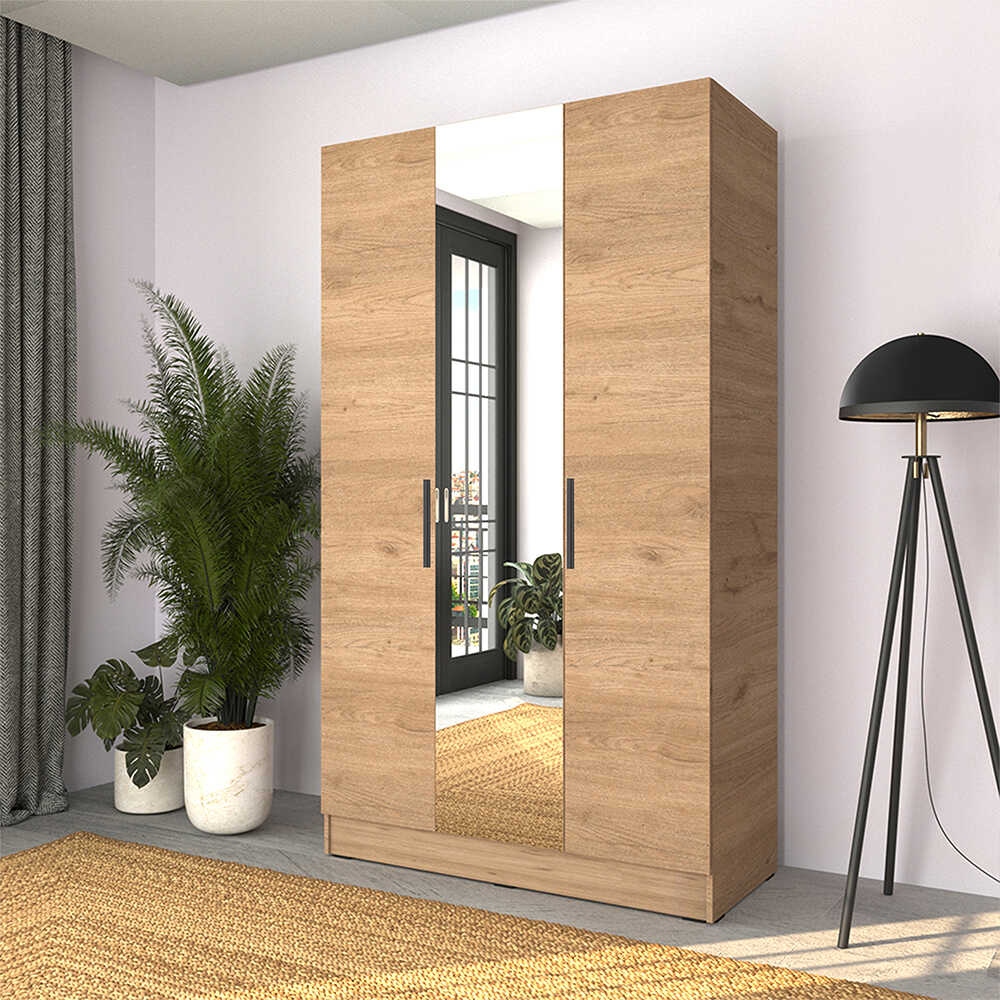 Dulap Haine GRA-730-FF-3 Home Collection® Trendline cu 3 usi si oglinda, Alb - Stejar, 120x207x53 cm - Dulap Haine GRA-730-FF-3 Home Collection® Trendline cu 3 usi si oglinda, Alb - Stejar, 120x207x53 cm | SKU: GRA-730-FF-3