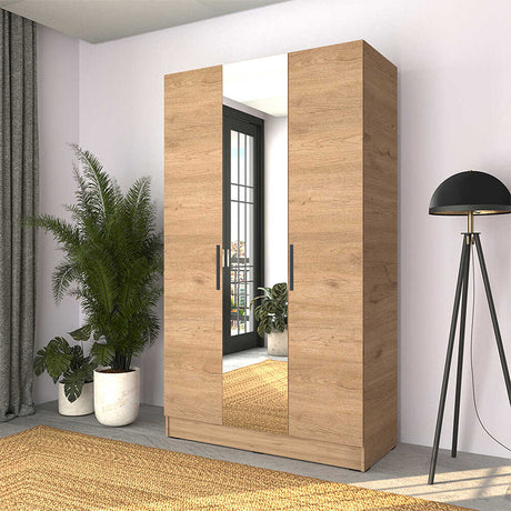Dulap Haine GRA-730-FF-3 Home Collection® Trendline cu 3 usi si oglinda, Alb - Stejar, 120x207x53 cm