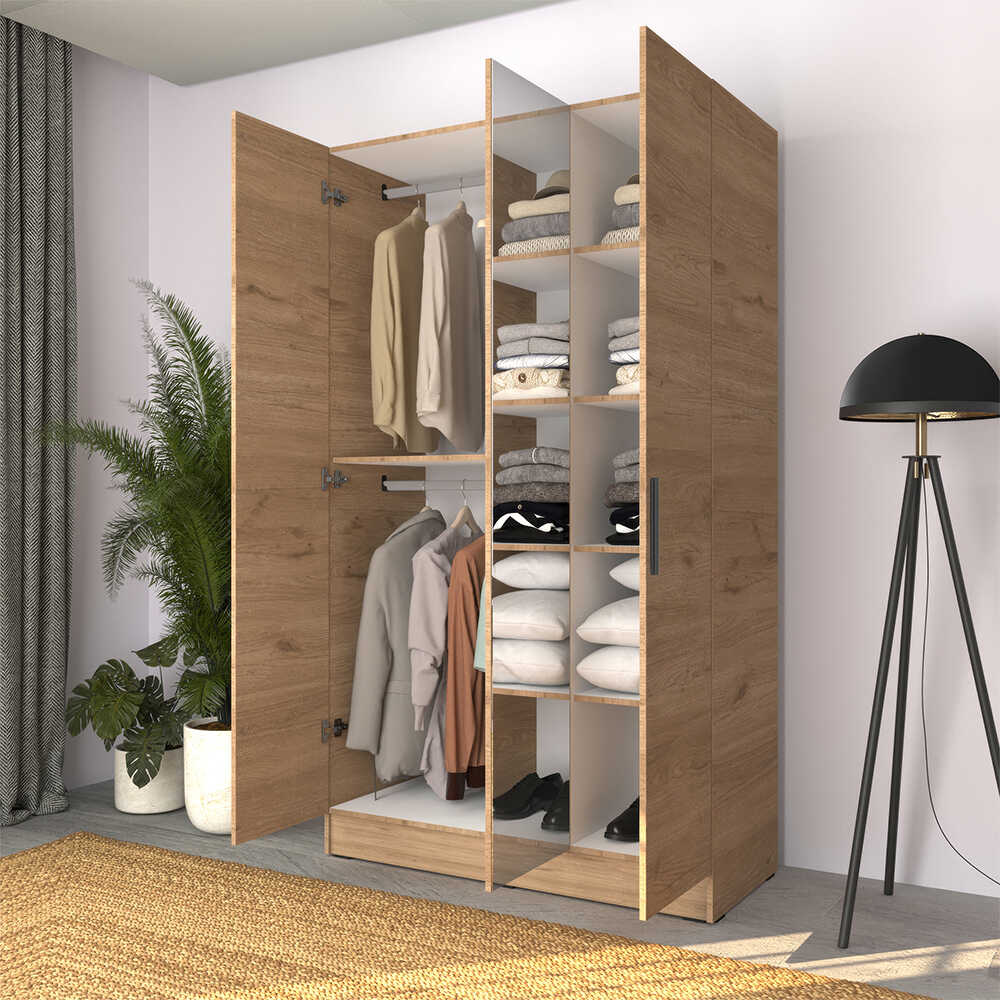 Dulap Haine GRA-730-FF-3 Home Collection® Trendline cu 3 usi si oglinda, Alb - Stejar, 120x207x53 cm - Stejar | SKU: GRA-730-FF-3