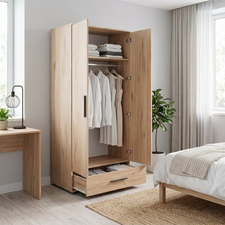 Dulap Haine GRD-621-FF-2 Home Collection® Trendline cu 2 usi si sertar, Stejar, 80x187x52 cm