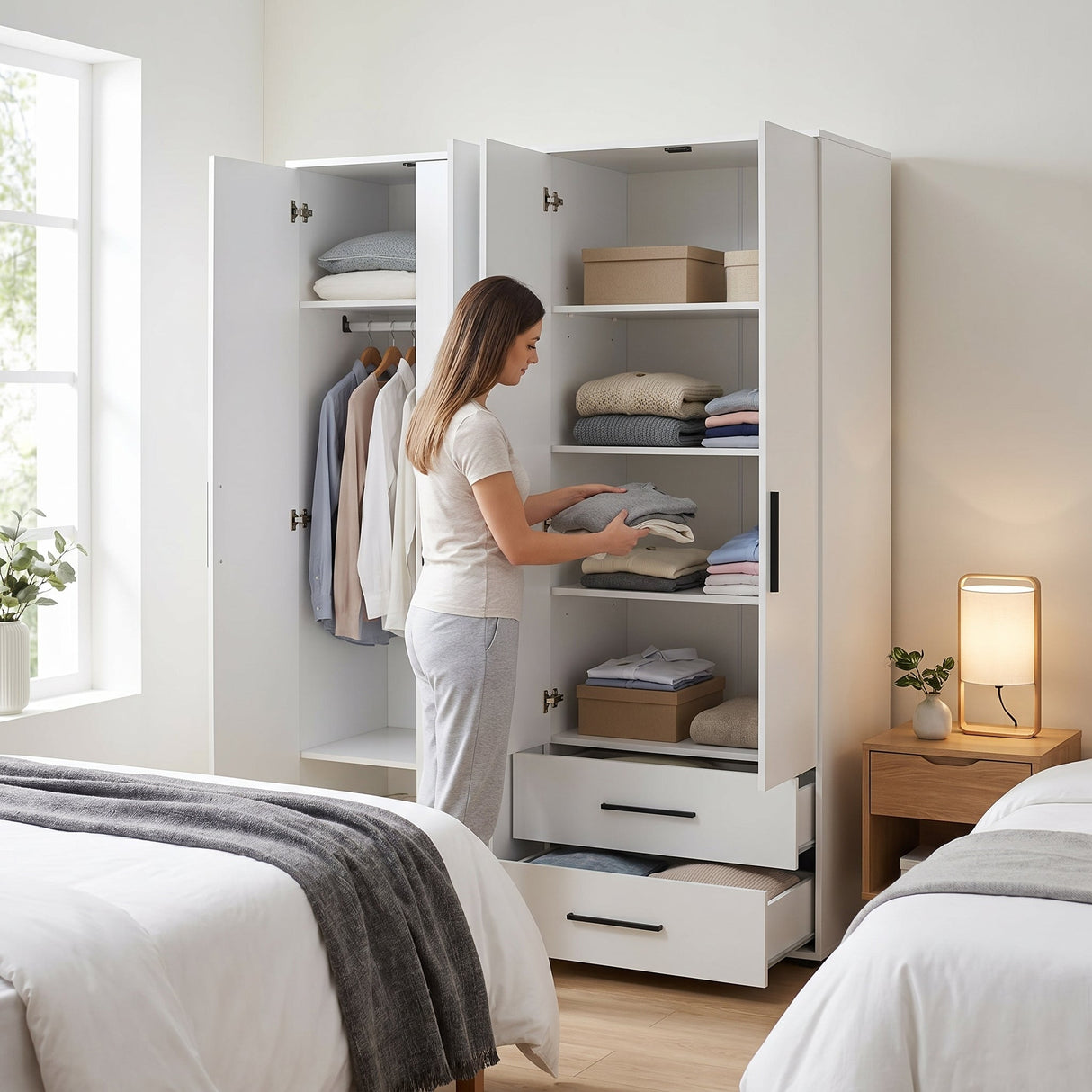 Dulap Haine GRD-642-BB-3 Home Collection® White, 4 usi si 2 sertare, Alb, 137x187x52 cm