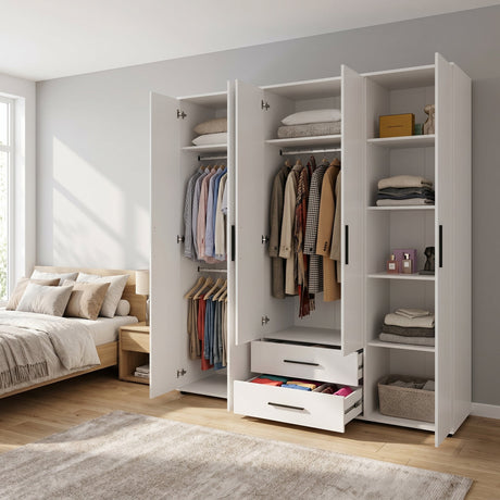 Dulap Haine GRD-662-BB-4 Home Collection® White, 6 usi, 2 sertare, Alb, 206x213x52 cm